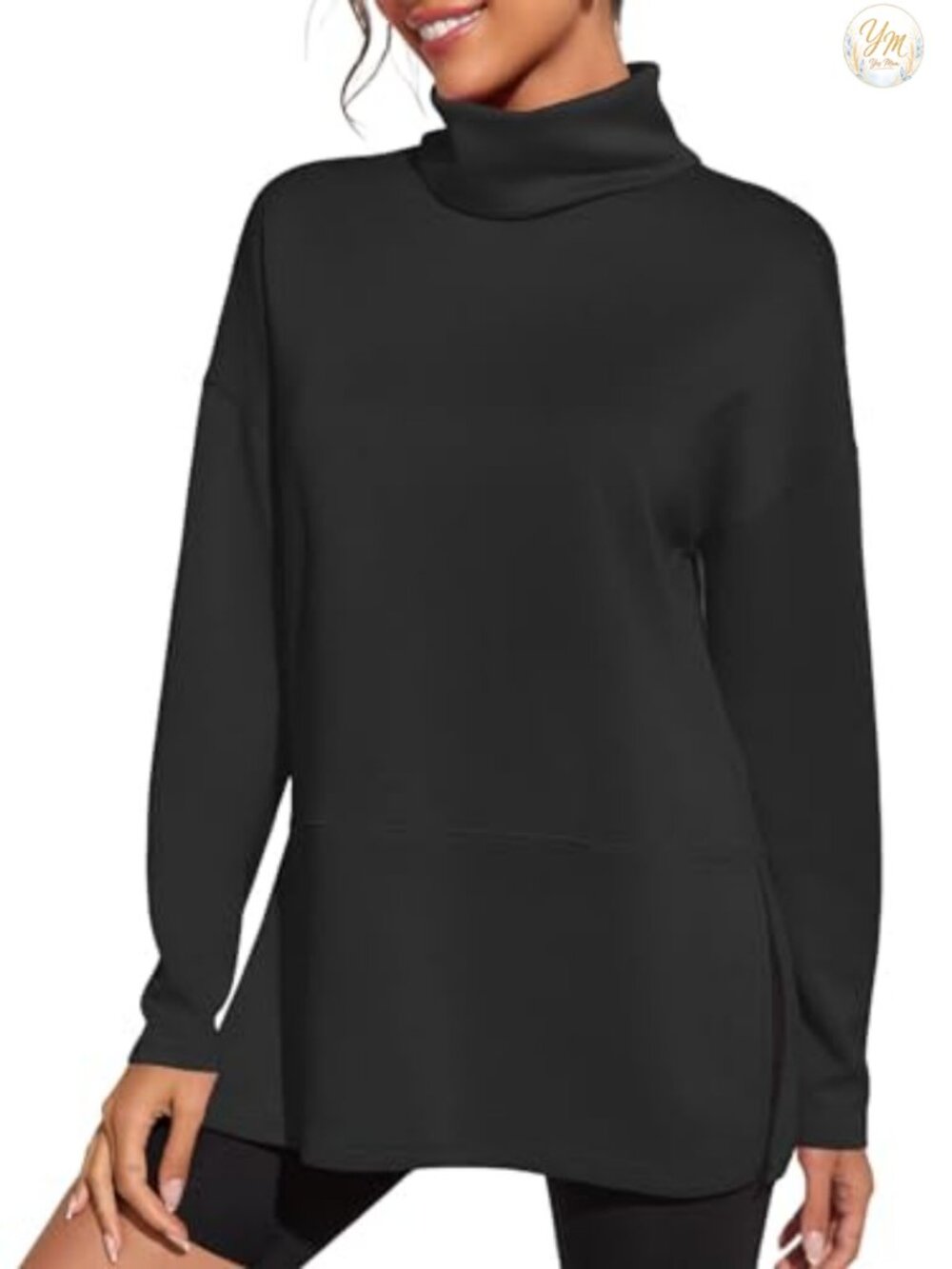 Oversized Turtleneck Sweatshirt Side Slit Tunic Pullover